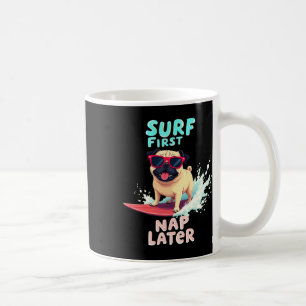 Caneca De Café Cachorro Pug Simpático Surfando