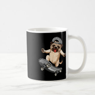 Caneca De Café Cachorro Pug Skatista Skate Parque Menino Cinza