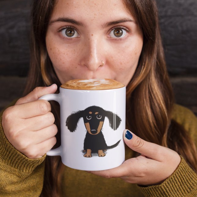 Caneca De Café Cachorro-Puppy Cachshund De Cabelo Longo (Criador carregado)
