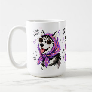 Caneca De Café Cachorro Resfriado Husky com Óculos de Sol & Lenço