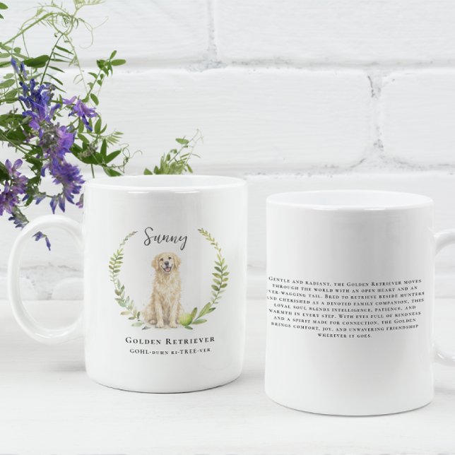 Caneca De Café Cachorro Retriever Dourado | Monograma (Criador carregado)
