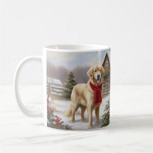 Caneca De Café Cachorro Retriever Dourado na Neve Natal