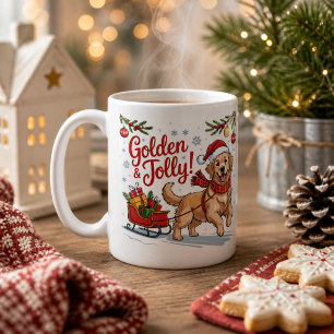 Caneca De Café Cachorro Retriever Dourado Natal Feliz e Alegre Fe