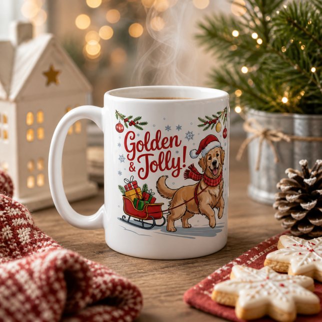 Caneca De Café Cachorro Retriever Dourado Natal Feliz e Alegre Fe (Criador carregado)