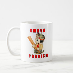 Caneca De Café Cachorro Retro Fofo - Esmague o Fascismo