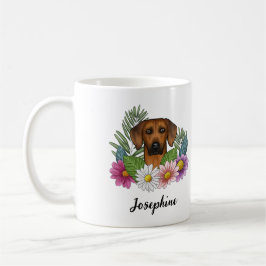 Caneca De Café Cachorro Rhodesian Ridgeback Cabeça Flores E Nome