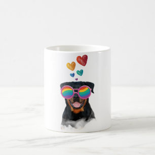 Caneca De Café Cachorro Rottweiler com Corações Dia dos Namorados