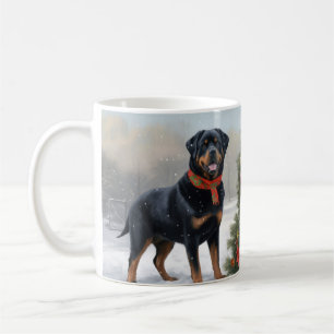 Caneca De Café Cachorro Rottweiler na Neve Natal