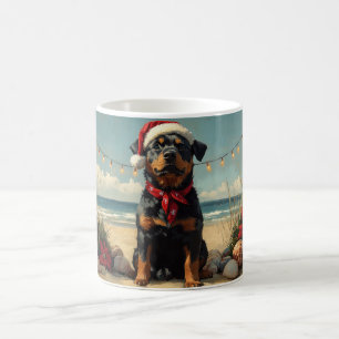Caneca De Café Cachorro Rottweiler Natal Praia Vintage