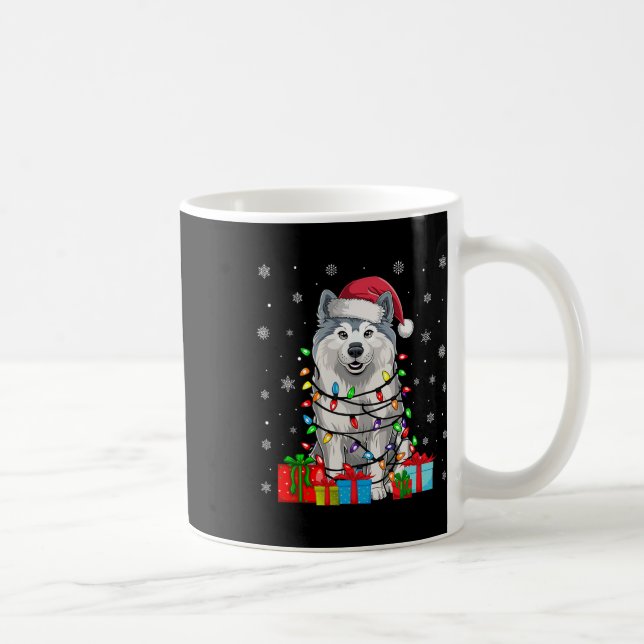Caneca De Café Cachorro Samoado Ugly Xmas Luz Santa Hat Cachorro  (Direita)