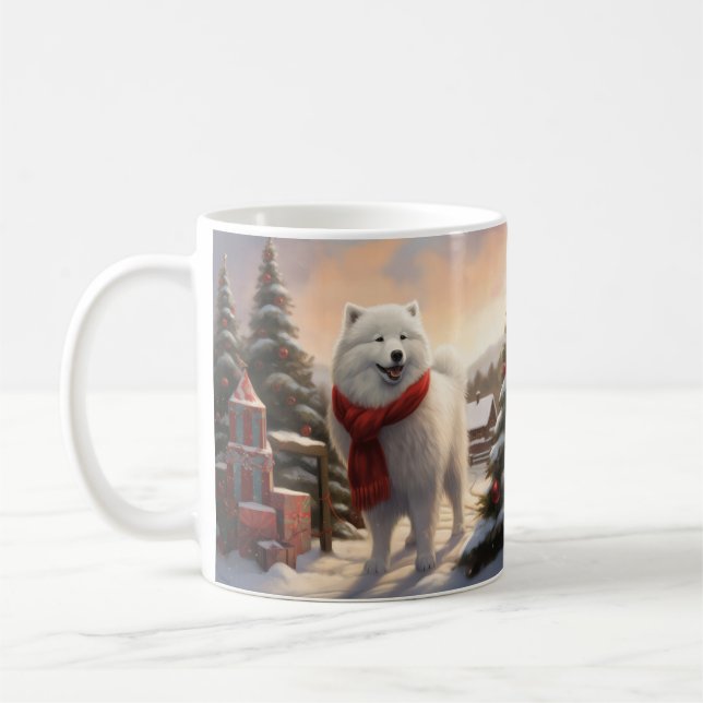 Caneca De Café Cachorro Samoyed no Natal da Neve (Esquerda)