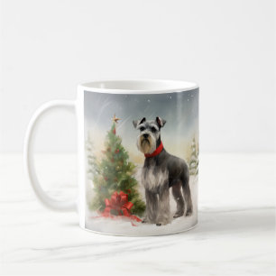 Caneca De Café Cachorro Schnauzer na Neve Natal