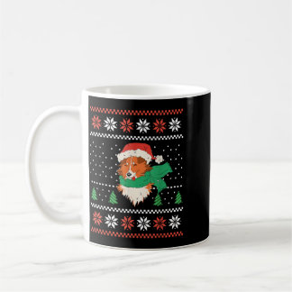 Caneca De Café Cachorro Sheltie de Natal com Chapéu de Papai Noel