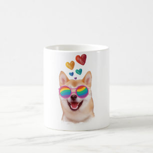 Caneca De Café Cachorro Shiba Inu com Corações Dia dos Namorados