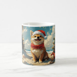 Caneca De Café Cachorro Shiba Inu Natal Praia Vintage