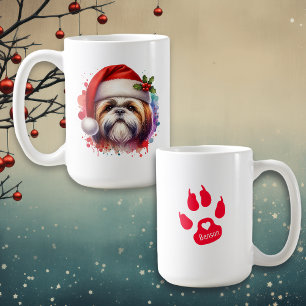 Caneca De Café Cachorro Shih Tzu com Chapéu de Papai Noel Persona