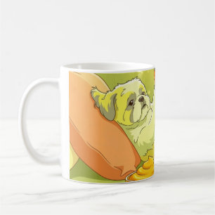 Caneca De Café Cachorro Shih Tzu Engraçado Relaxando no Sofá com