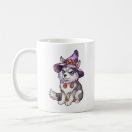 Caneca De Café Cachorro Siberiano bonito no Chapéu das Bruxas