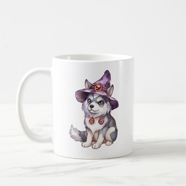 Caneca De Café Cachorro Siberiano bonito no Chapéu das Bruxas (Esquerda)
