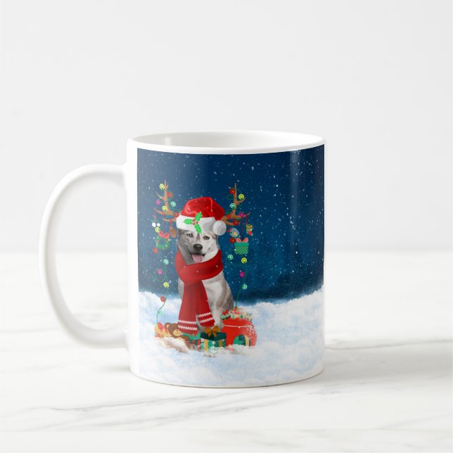 Caneca De Café Cachorro Siberiano Husky com presentes de Natal (Esquerda)