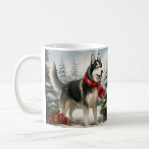 Caneca De Café Cachorro Siberiano Husky no Natal da Neve