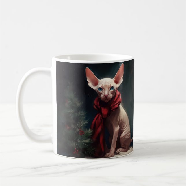 Caneca De Café Cachorro Sphynx na Neve Natal (Esquerda)