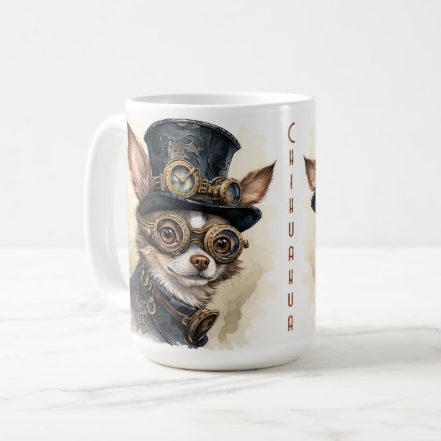 Caneca De Café Cachorro Steampunk Chihuahua (Frente Esquerda)