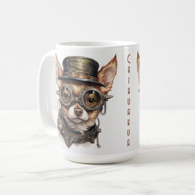 Caneca De Café Cachorro Steampunk Chihuahua (Frente Esquerda)