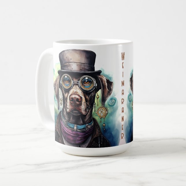 Caneca De Café Cachorro Steampunk Weimaraner (Frente Esquerda)