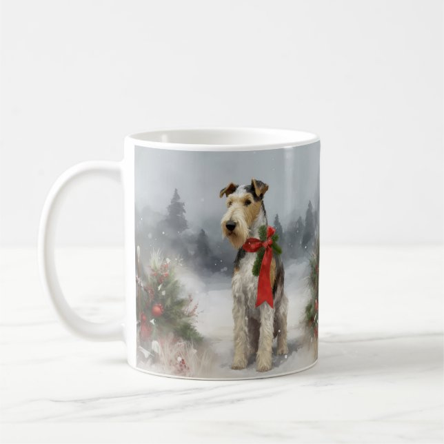 Caneca De Café Cachorro Terrier Wirefox no Natal da Neve (Esquerda)