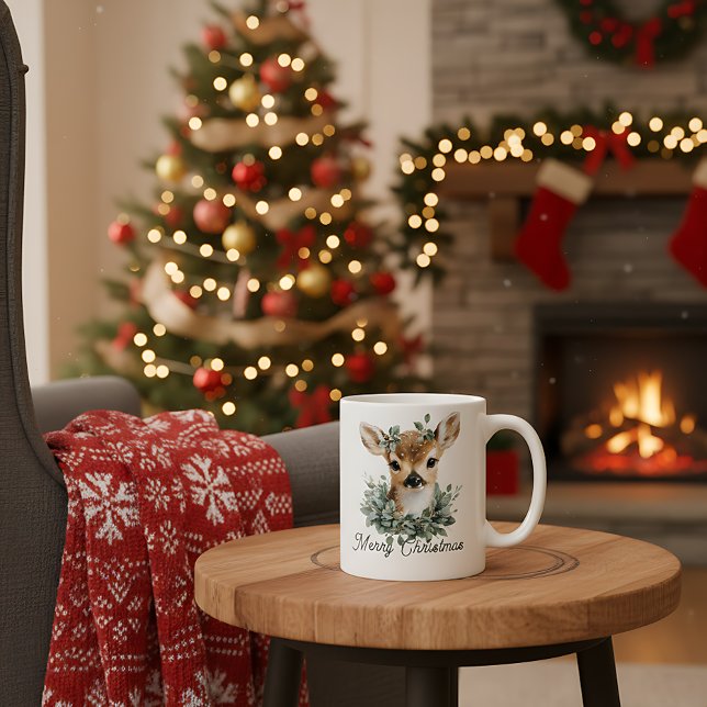 Caneca De Café Cachorro Velho Feliz Natal - Vassoura Aquarela (Criador carregado)