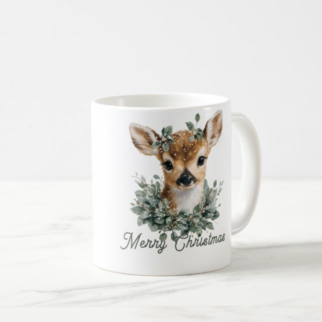 Caneca De Café Cachorro Velho Feliz Natal - Vassoura Aquarela (Frente Esquerda)