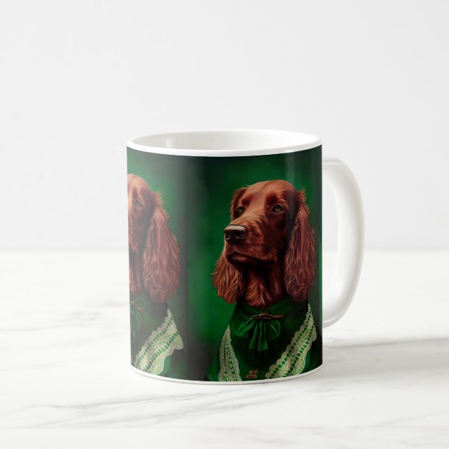 Caneca De Café Cachorro Vermelho Irlandês na Rua. Vestido do Dia  (Frente Esquerda)