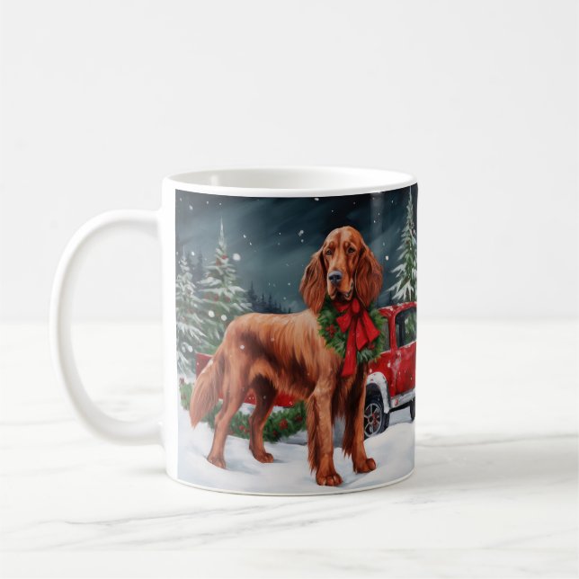 Caneca De Café Cachorro Vermelho Irlandês no Natal da Neve (Esquerda)