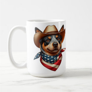 Caneca De Café Cachorro Vestindo um Chapéu e Bandana da Bandeira