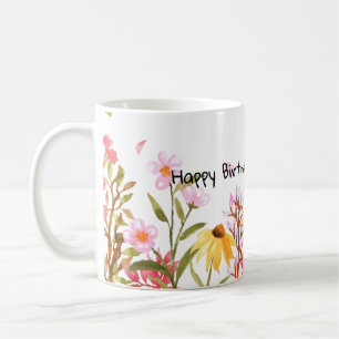 Caneca De Café Cachorros Cerâmicos flor silvestre Feliz Aniversár