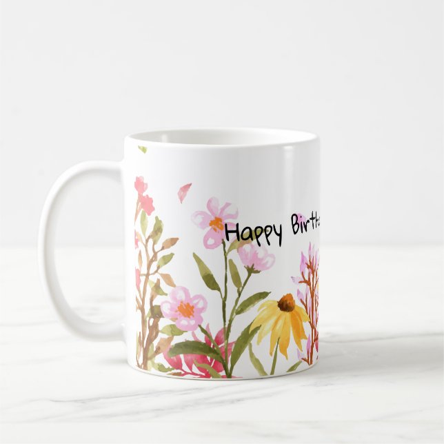 Caneca De Café Cachorros Cerâmicos flor silvestre Feliz Aniversár (Esquerda)