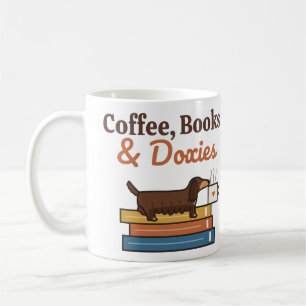 Caneca De Café Cachorros Dachshund Livros de Café e Amante de Liv