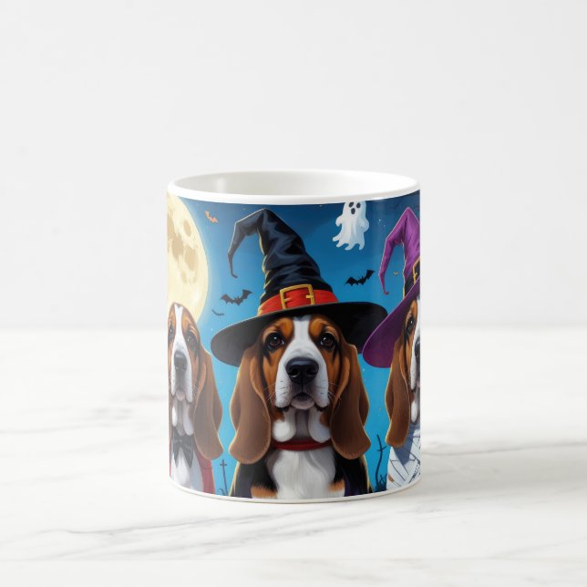 Caneca De Café Cachorros de Basset Pumpkin Halloween Engraçado (Centro)