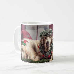 Caneca De Café Cachorros de Foto Engraçados em Antlers de Natal e