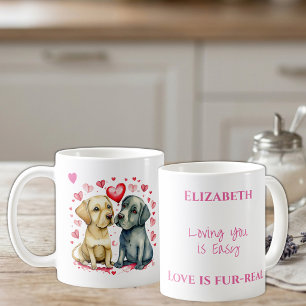 Caneca De Café Cachorros fofos amando você nome personalizado ros