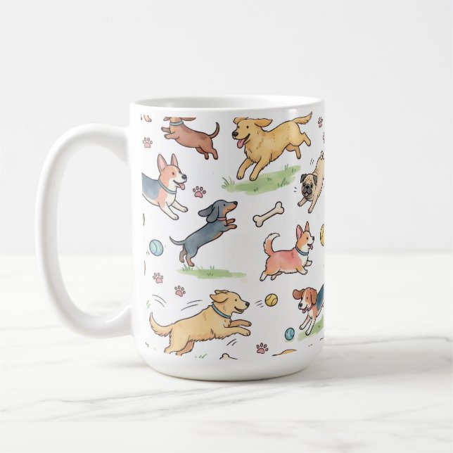 Caneca De Café Cachorros Fofos Brincando em Todo Lugar (Esquerda)