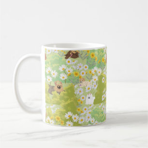 Caneca De Café Cachorros Fofos Com Flores de Margarida Padrão Sem