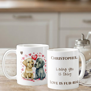 Caneca De Café Cachorros fofos te amando nome personalizado marro