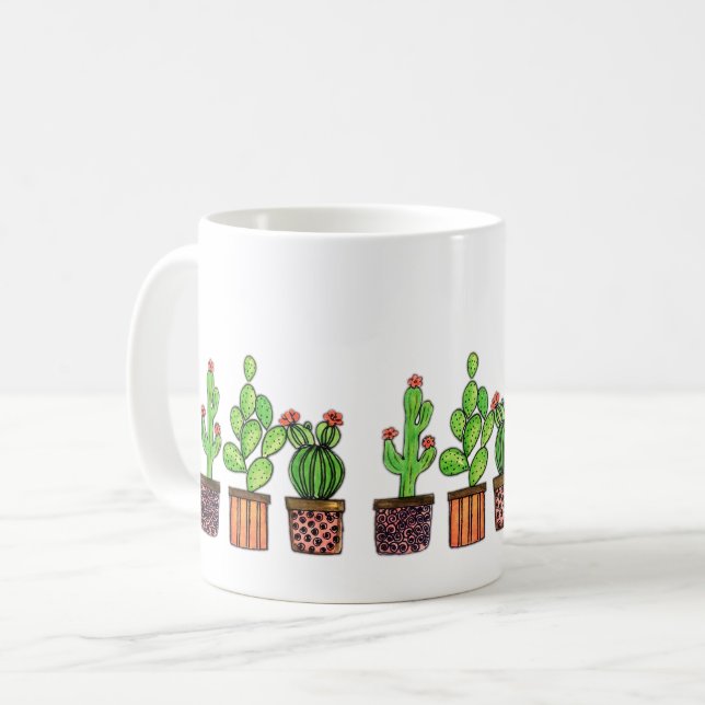 Caneca De Café Cacto De Cores Aquáticas Cujas Cores São Curtas Em (Frente Esquerda)