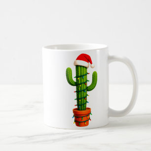 Caneca De Café Cacto Engraçado Chapéu do Papai Noel Luzes da Árvo