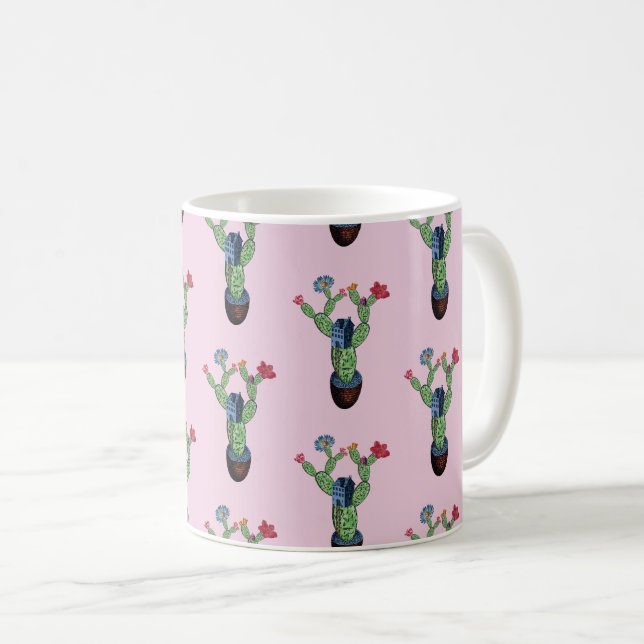 Caneca De Café Cacto espinhoso com flores (Frente Esquerda)
