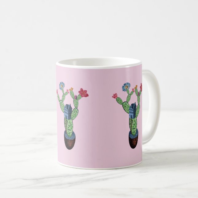 Caneca De Café Cacto espinhoso com flores (Frente Esquerda)
