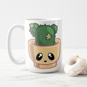 Caneca De Café Cacto Kawai Verde Suculenta Aquarela Planta