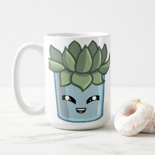 Caneca De Café Cacto Kawai Verde Suculenta Aquarela Planta